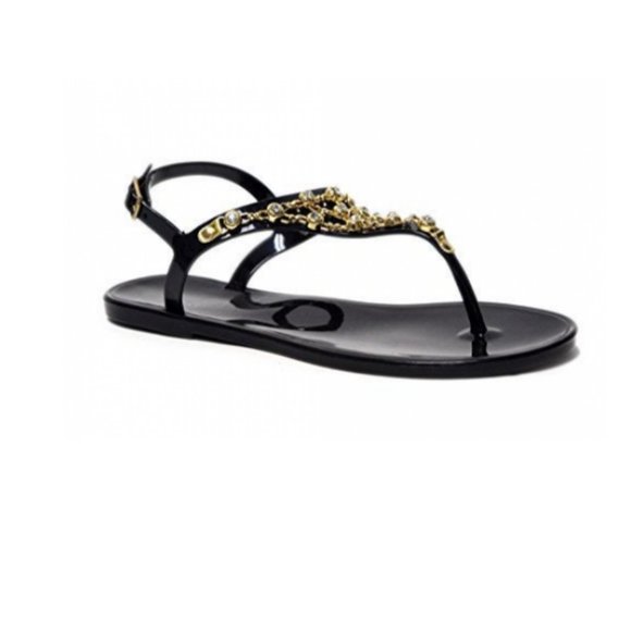 Women's Black Rhinestone Jelly Flip-Flops Thong Sa - Picture 1 of 1